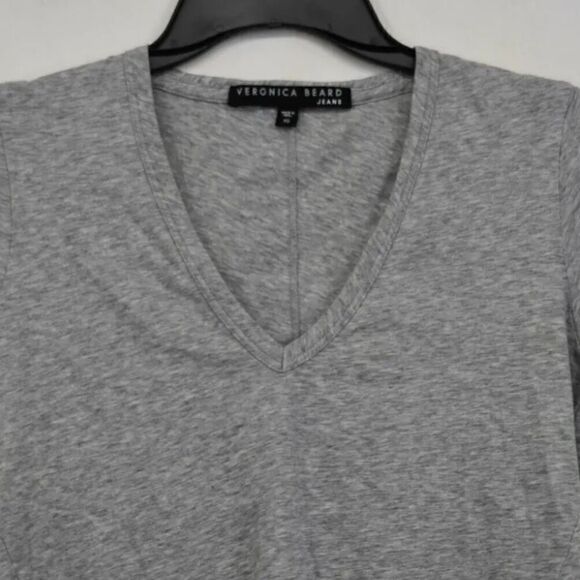 Veronica Beard Womens Cindy V Neck T Shirt Sleeves Heather Grey Cotton NWT - Picture 2 of 5